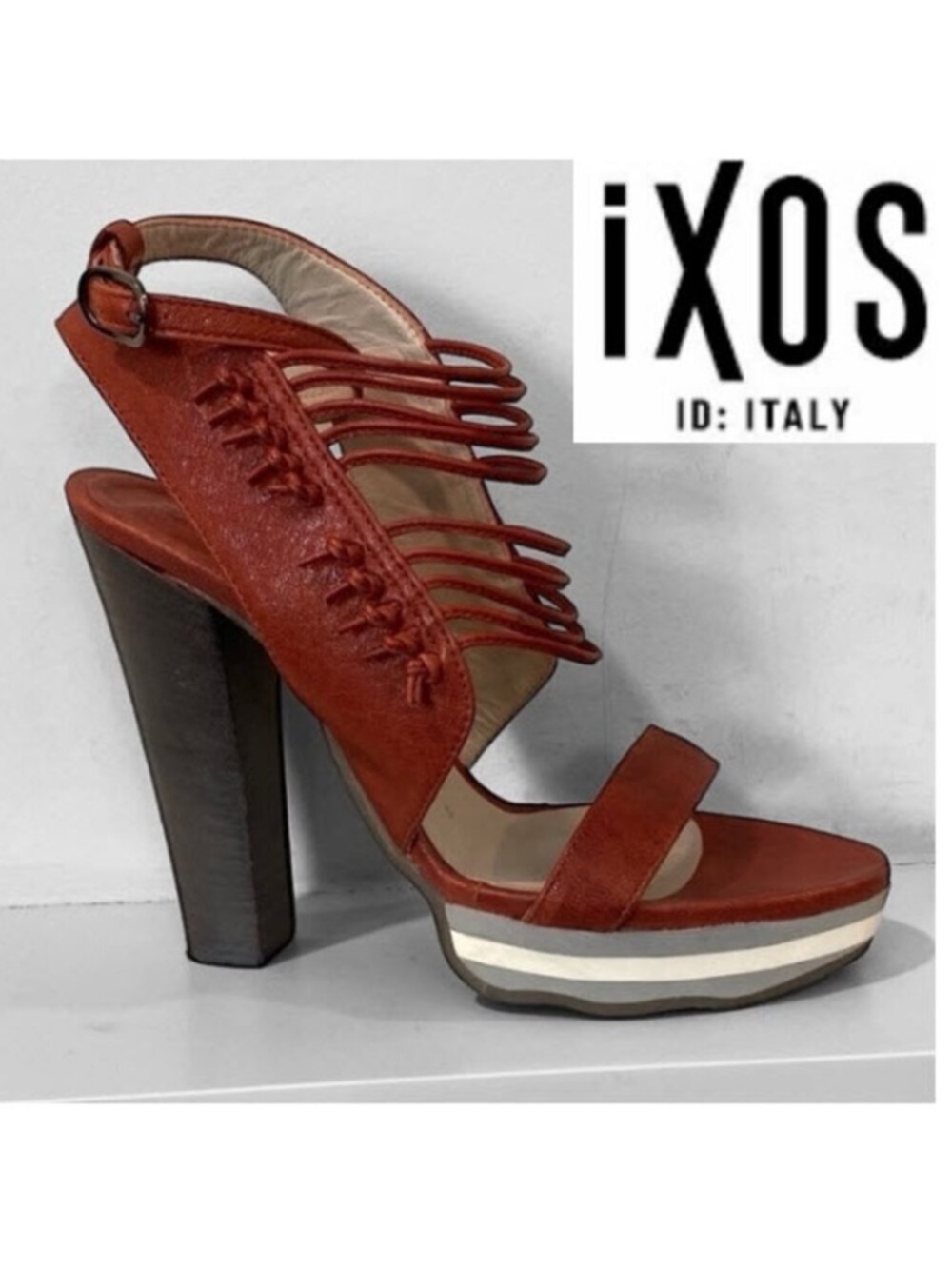 Ixos Red Platform Heels With Woven Straps Size 37.5